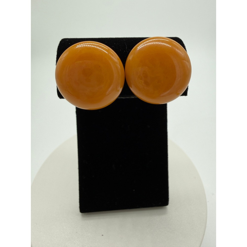 Vintage Butterscotch Bakelite Screwback Earrings | Orange Round Button Earrings